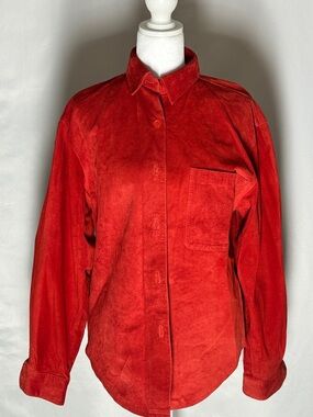 Vintage Red Genuine Leather Jacket Shirt Button up 90s Statement